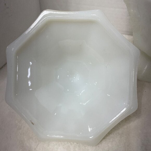 MilkGlass Candy Dish Grapes Leaves Octagon Pedestal Anchor Hocking - Picture 4 of 4